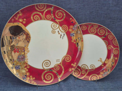 Goebel Artis Orbis Gustav Klimt Der Kuss Porzellan Teller Set 2tlg rot Gold