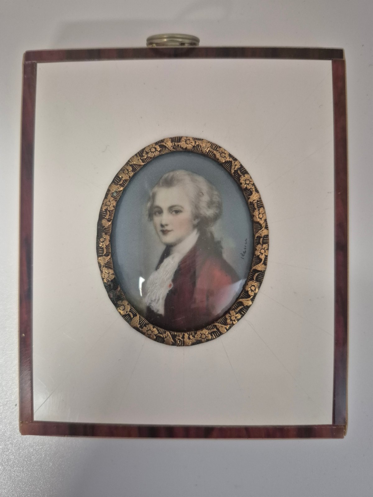 Lupenmalerei Miniatur auf Elfenbein gemalt W. A. Mozart Portrait Rahmen