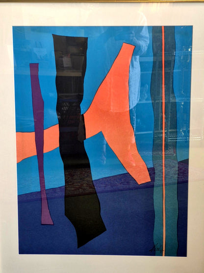 Abstrakter Siebdruck signiert gerahmt Goldrahmen Vintage Kunst 70er 80er
