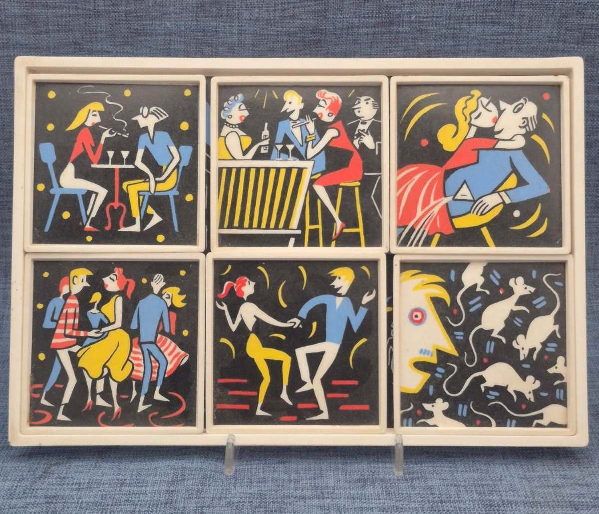 Tablett mit Untersetzern - ORNAMIN Presswerk Minden - 50/60er Jahre - Rarität