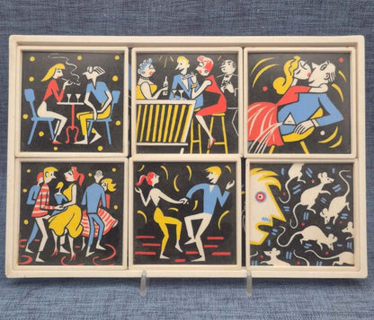 Tablett mit Untersetzern - ORNAMIN Presswerk Minden - 50/60er Jahre - Rarität