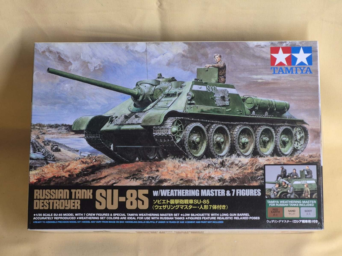 Tamiya 1:35 Russian Tank Destroyer SU-85 Weathering Master 7 Figuren OVP