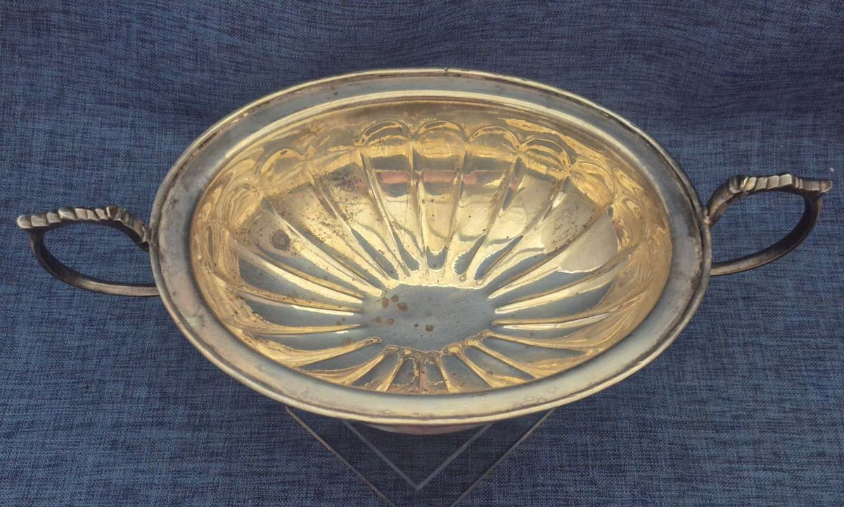 Antike versilberte Fußschale Henkelschale Reliefdekor Jugendstil Obstschale