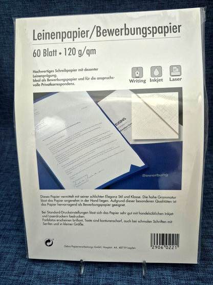 Zebra Leinenpapier Bewerbungspapier A4 120g/qm 60 Blatt 3er Set NEU