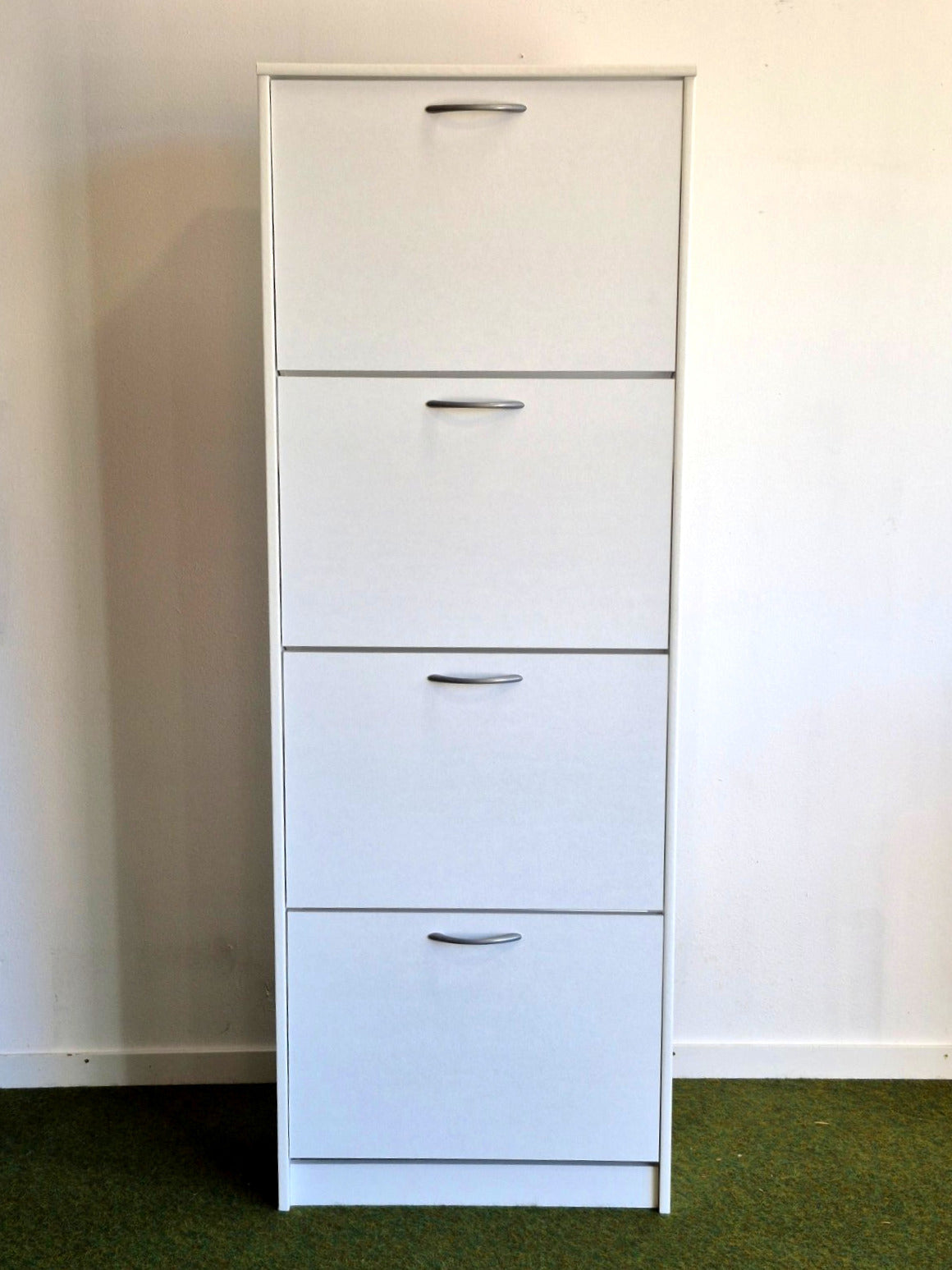 Weißer Schuhschrank 4 Klappfächer Flurschrank Schuhregal Holz platzsparend