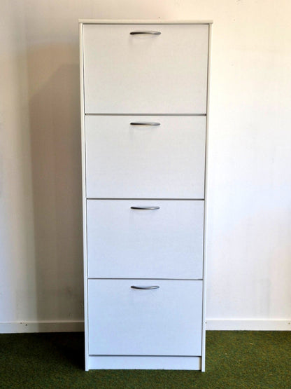 Weißer Schuhschrank 4 Klappfächer Flurschrank Schuhregal Holz platzsparend