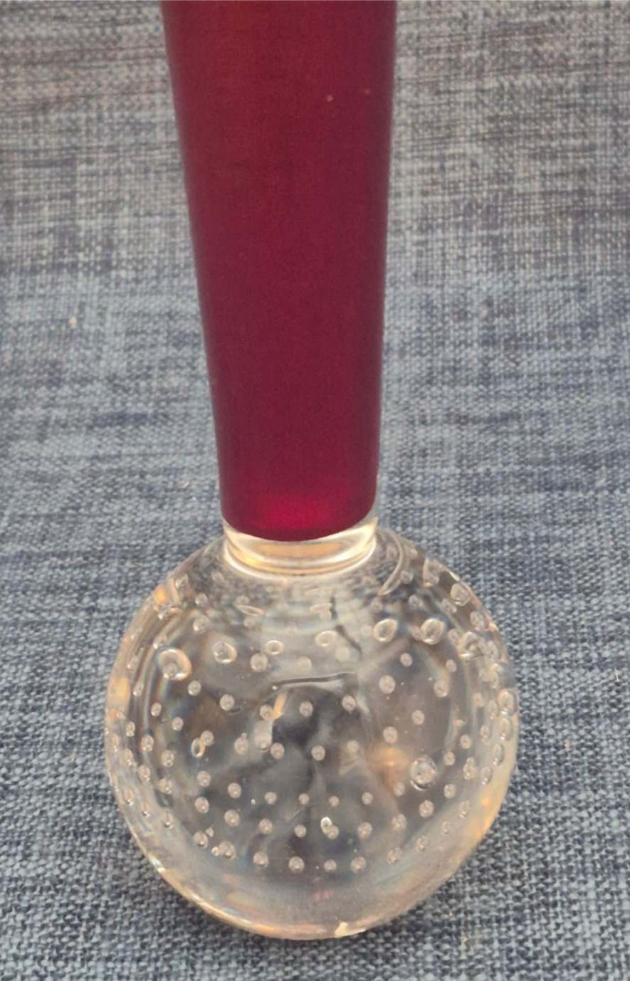 Orchideenvase - Bubble Vase - Solifleurvase - Rubinrot/Klar - Mid Century - 15,4