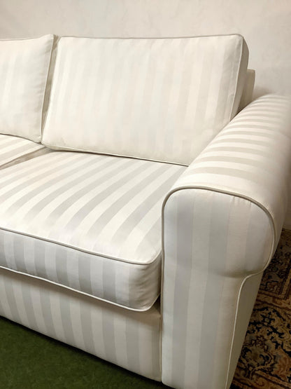 Elegantes 3-Sitzer Sofa Weiß Streifen Stoffsofa Couch Wohnzimmer klassisch