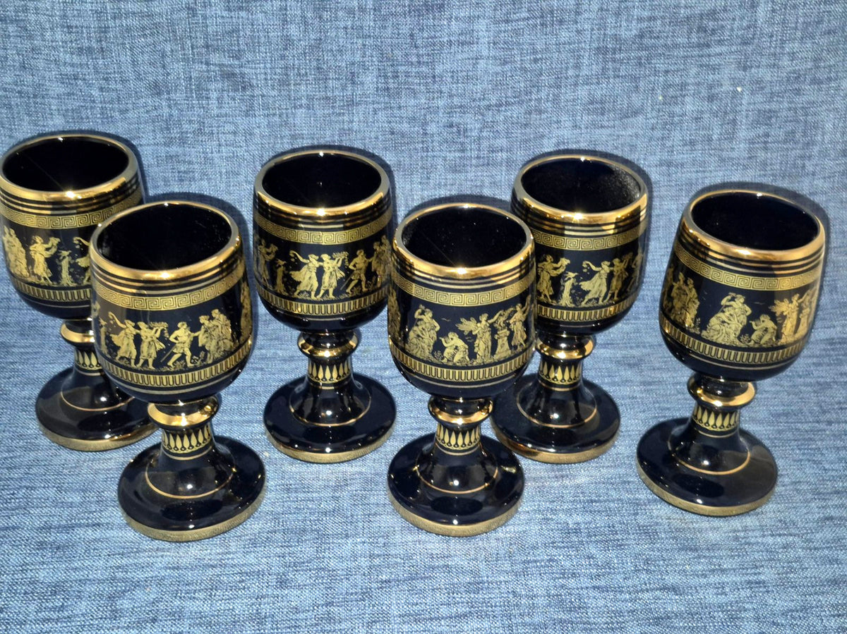 6x Kelchglas schwarz 24K Gold Antik Griechisch Handmade Greece Mythologie Set
