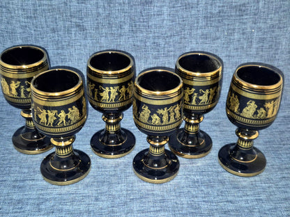 6x Kelchglas schwarz 24K Gold Antik Griechisch Handmade Greece Mythologie Set
