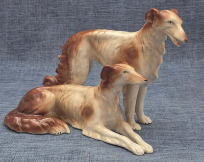 Porzellan Figur Barsoi Paar stehend & liegend Windhund Vintage Deko Hund