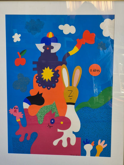 Otmar Alt Kunstdruck signiert 1970 Pop Art Hase Tiere gerahmt ARTES