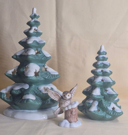 Goebel Weihnacht Porzellan Set 2 Tannenbäume + Eule Figur Teelicht Weihnachten