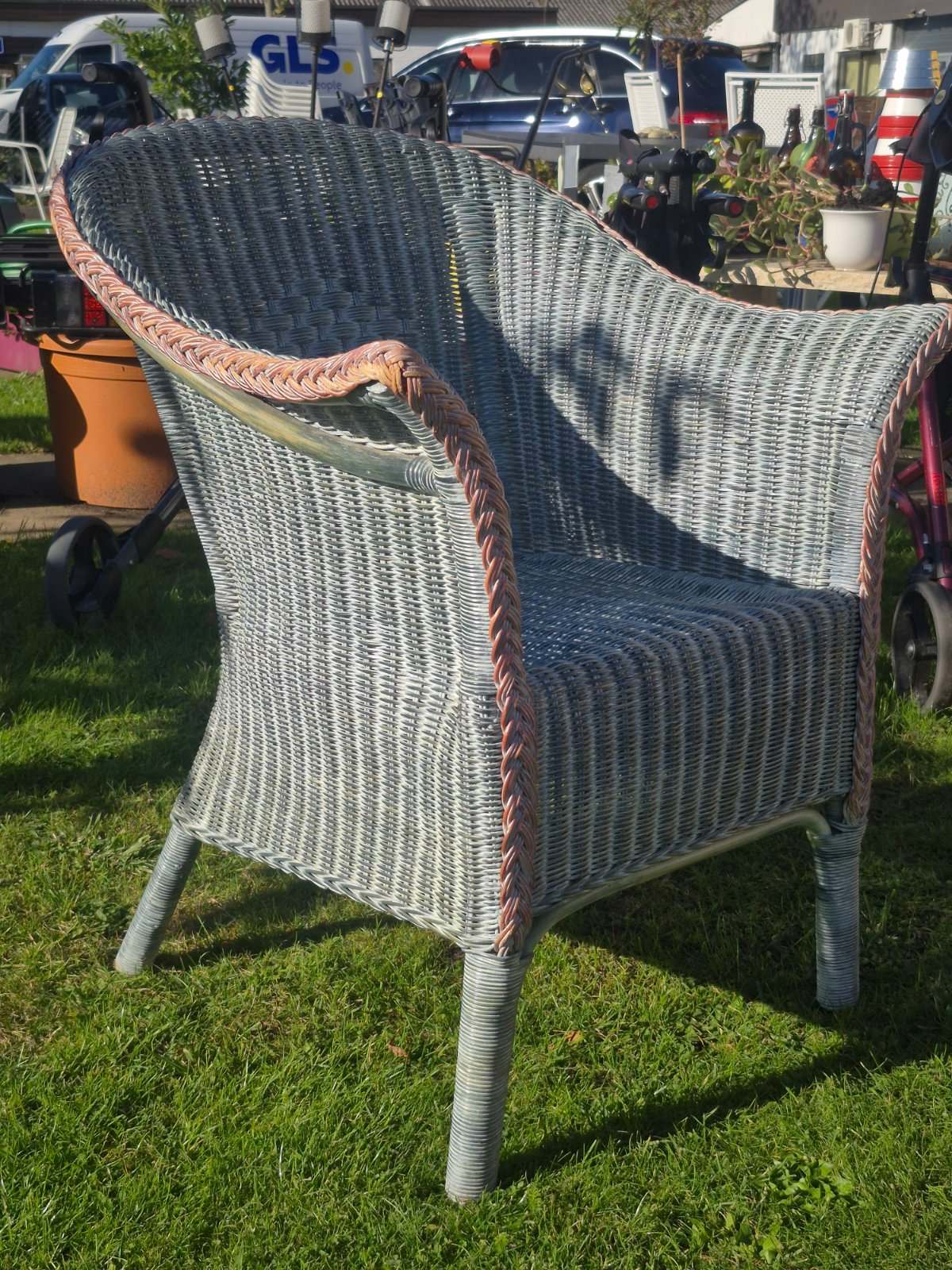 Rattan Korbsessel Gartensessel Geflecht graublauTerrasse Balkon Vintage