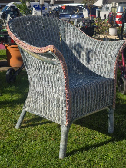 Rattan Korbsessel Gartensessel Geflecht graublauTerrasse Balkon Vintage