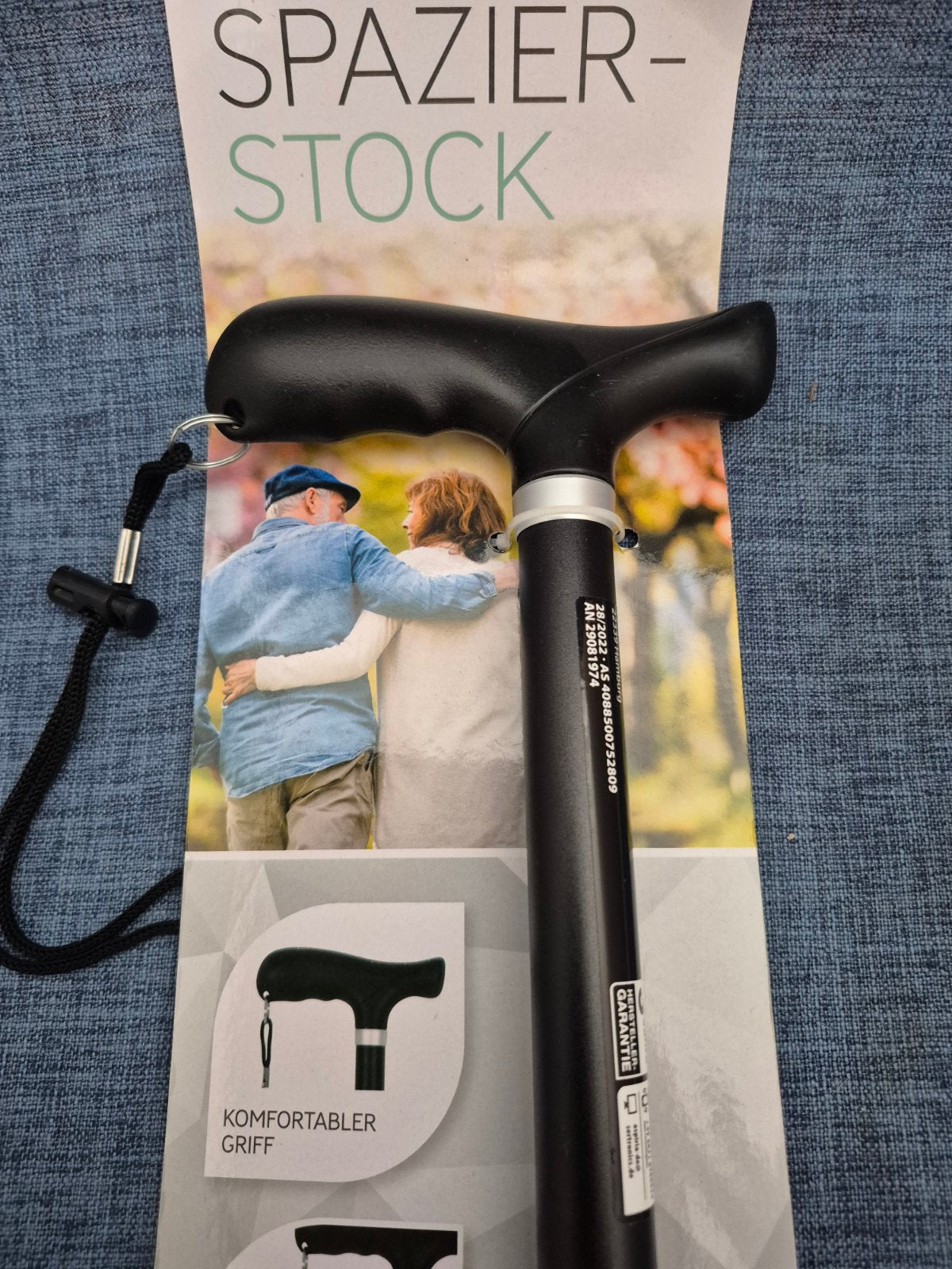 Spazierstock Teleskop höhenverstellbar 735-990mm Handschlaufe schwarz NEU