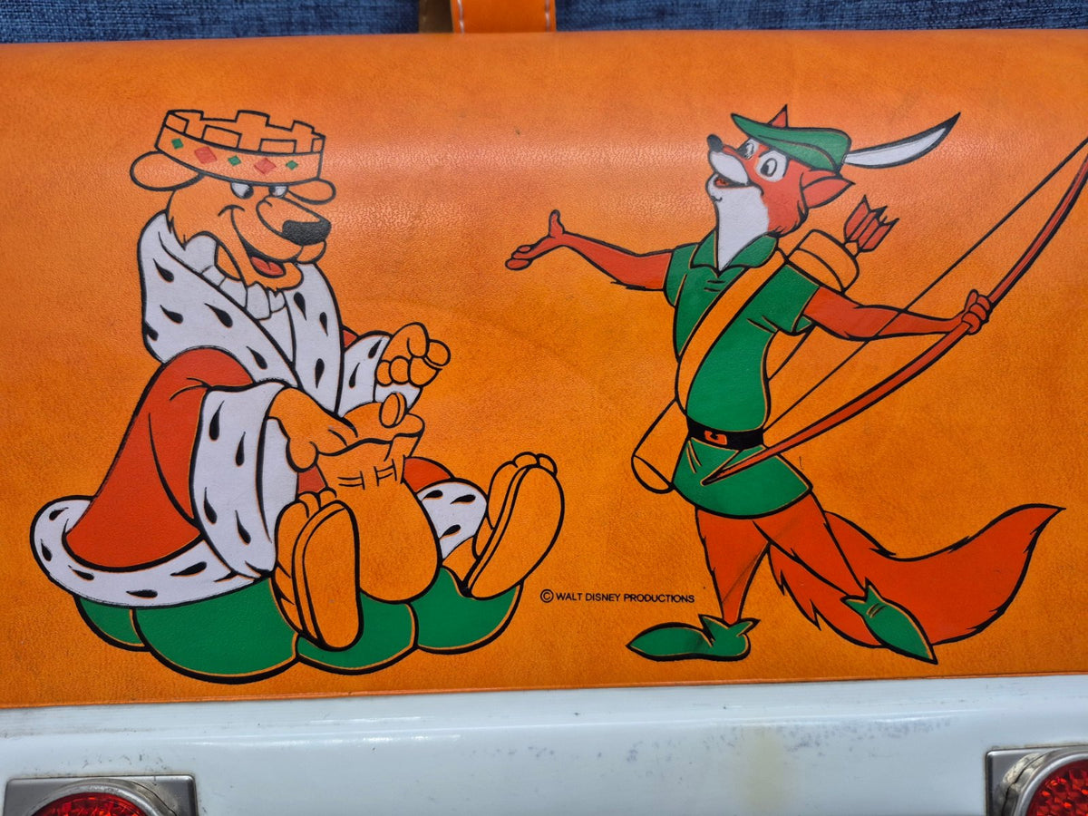 Vintage Schulranzen Walt Disney Robin Hood 70er Leder orange Rarität Sammler