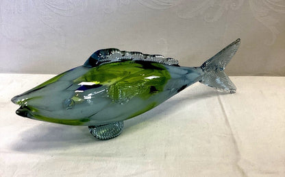 Glasskulptur Fisch mundgeblasen Murano-Stil Sommerso blau grün Deko