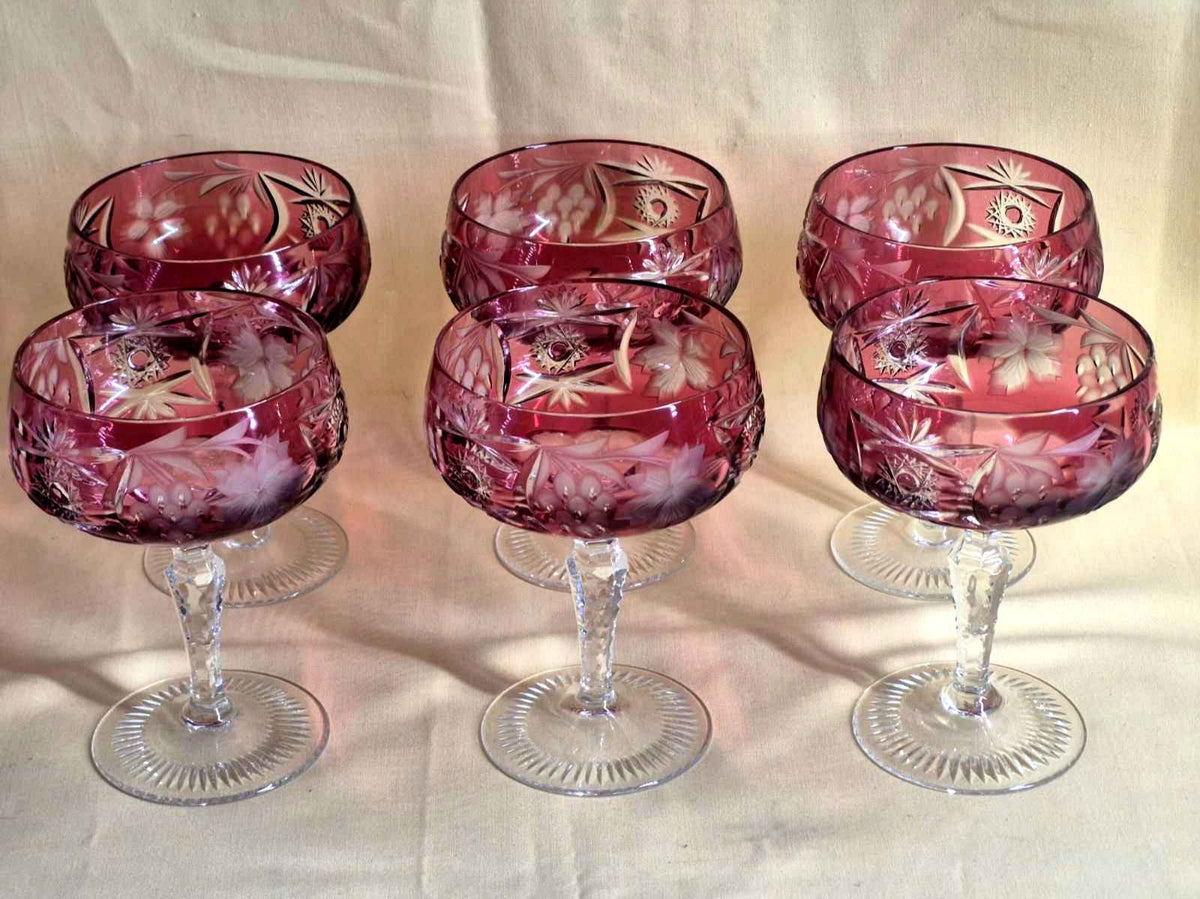 Nachtmann - 6 Bleikristallglas Sektschalen - Champagner Coupe - rubinrot -