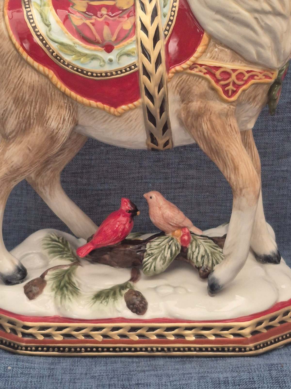 Fitz and Floyd Damask Holiday Hirsch Figur Weihnachten groß Keramik