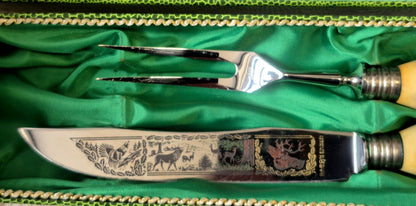 Baron Solingen Tranchier-Set Hirschhorn Jagd Messer Gabel Stainless Germany