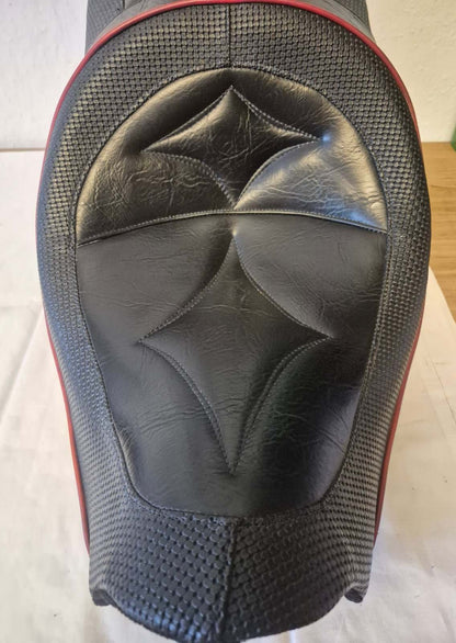 Corbin Motorrad Sitzbank Zweisitzer Soziussitz Leder schwarz rot Lehne 1993