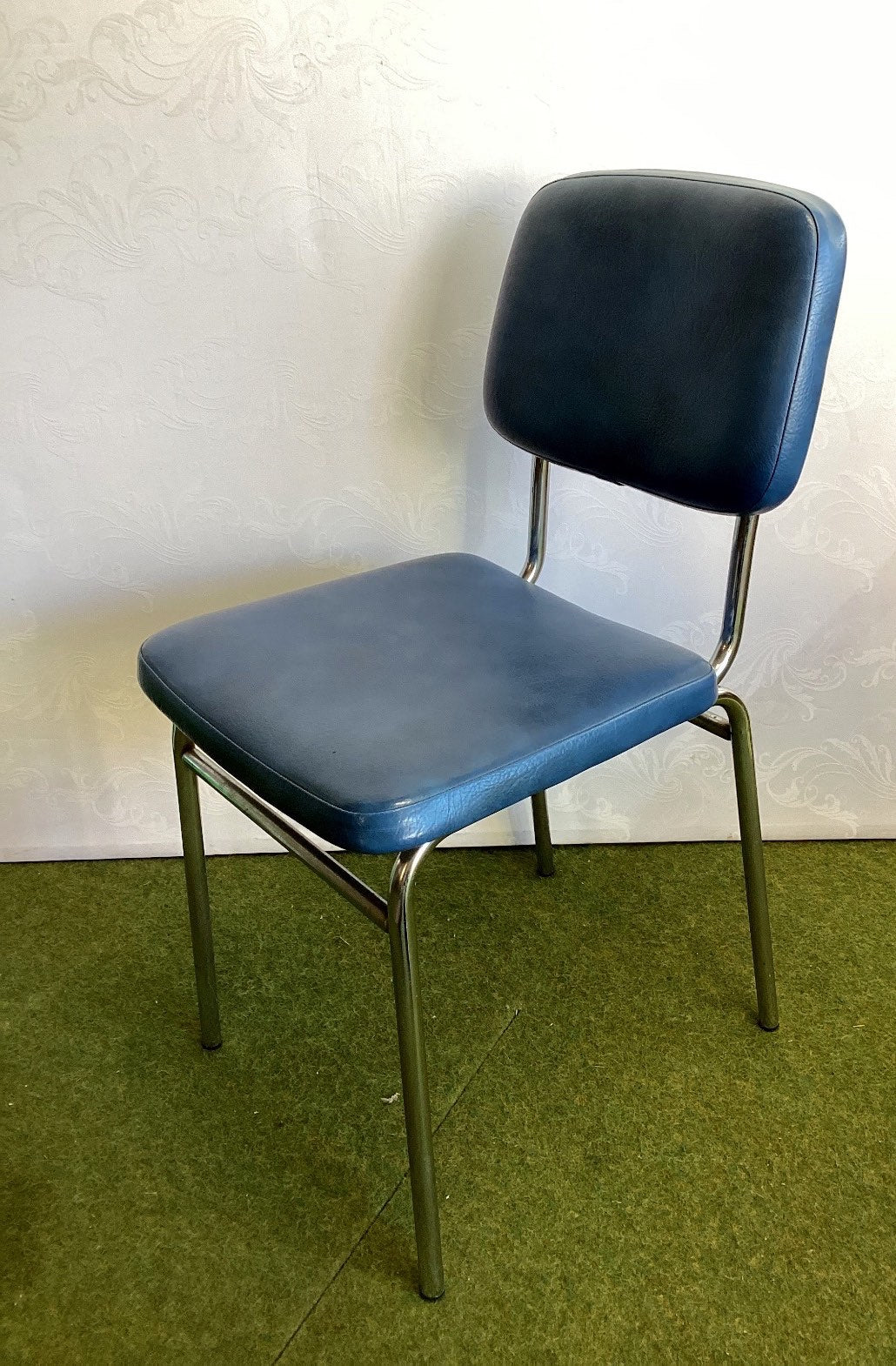 Mayer Vintage Stuhl Chrom Kunstleder Blau Küchenstuhl Retro 60er 70er