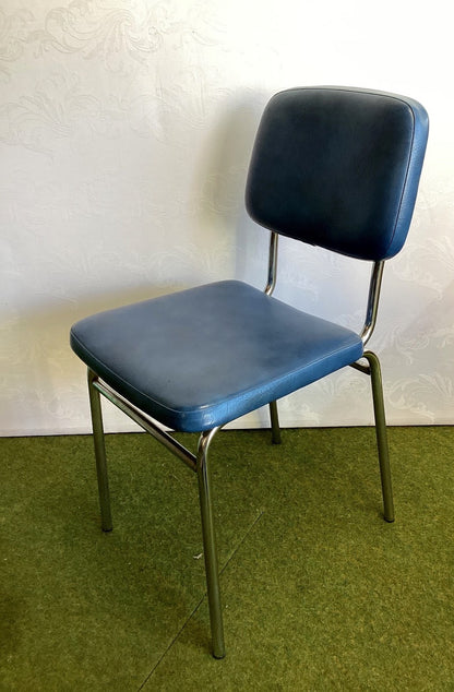 Mayer Vintage Stuhl Chrom Kunstleder Blau Küchenstuhl Retro 60er 70er