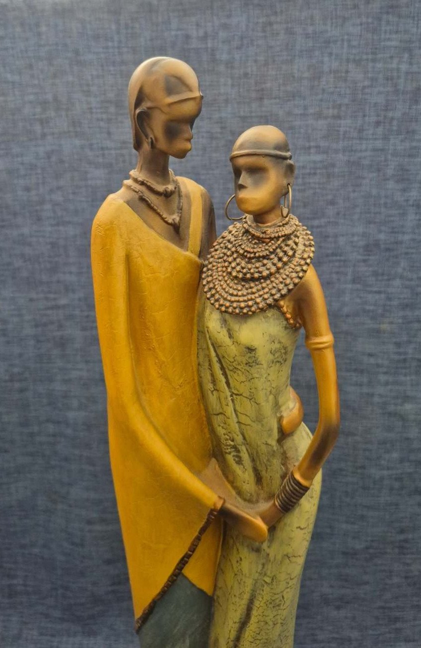 Afrikanische Massai Figurengruppe Skulptur Paar mit Kind Deko  Afrika ca 62 cm