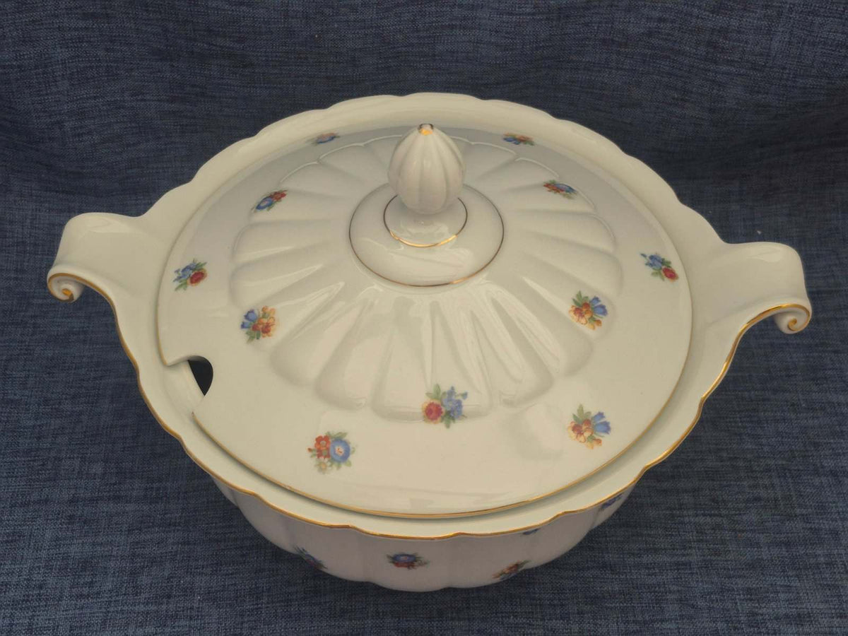 Thomas Bavaria xxl Suppenterrine Porzellan Blumendekor Goldrand 1950/60er