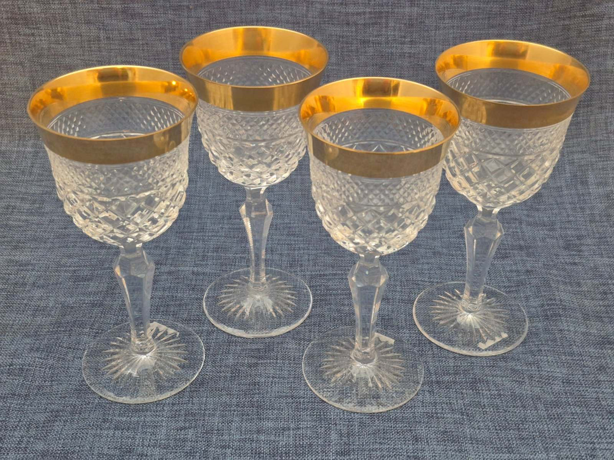 Josephinen Hütte, Serie: Ernestine, 4 Weingläser, 24 Karat Golddekor