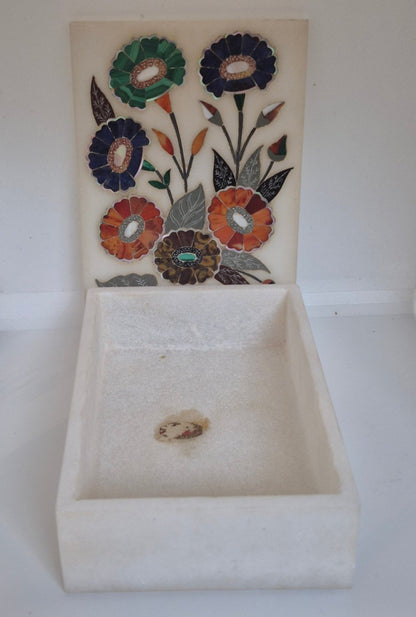 Marble Emporium Marmor Box Pietra Dura Edelstein Intarsien Blumen Indien Agra