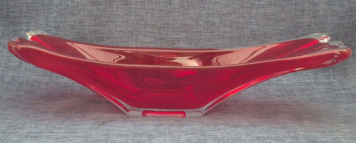 Rote Glasschale Kristallglas  Dekoschale Obstschale Tafelaufsatz länglich