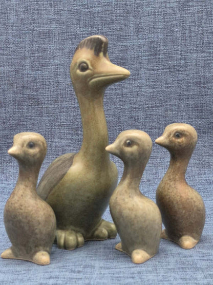 Keramik Entenfamilie 4-teilig Ente Küken Figuren Set Vintage Studiokeramik