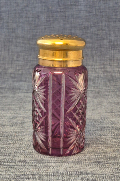 Antiker Streuer Amethyst Kristallglas geschliffen lila Gold Zucker Salz