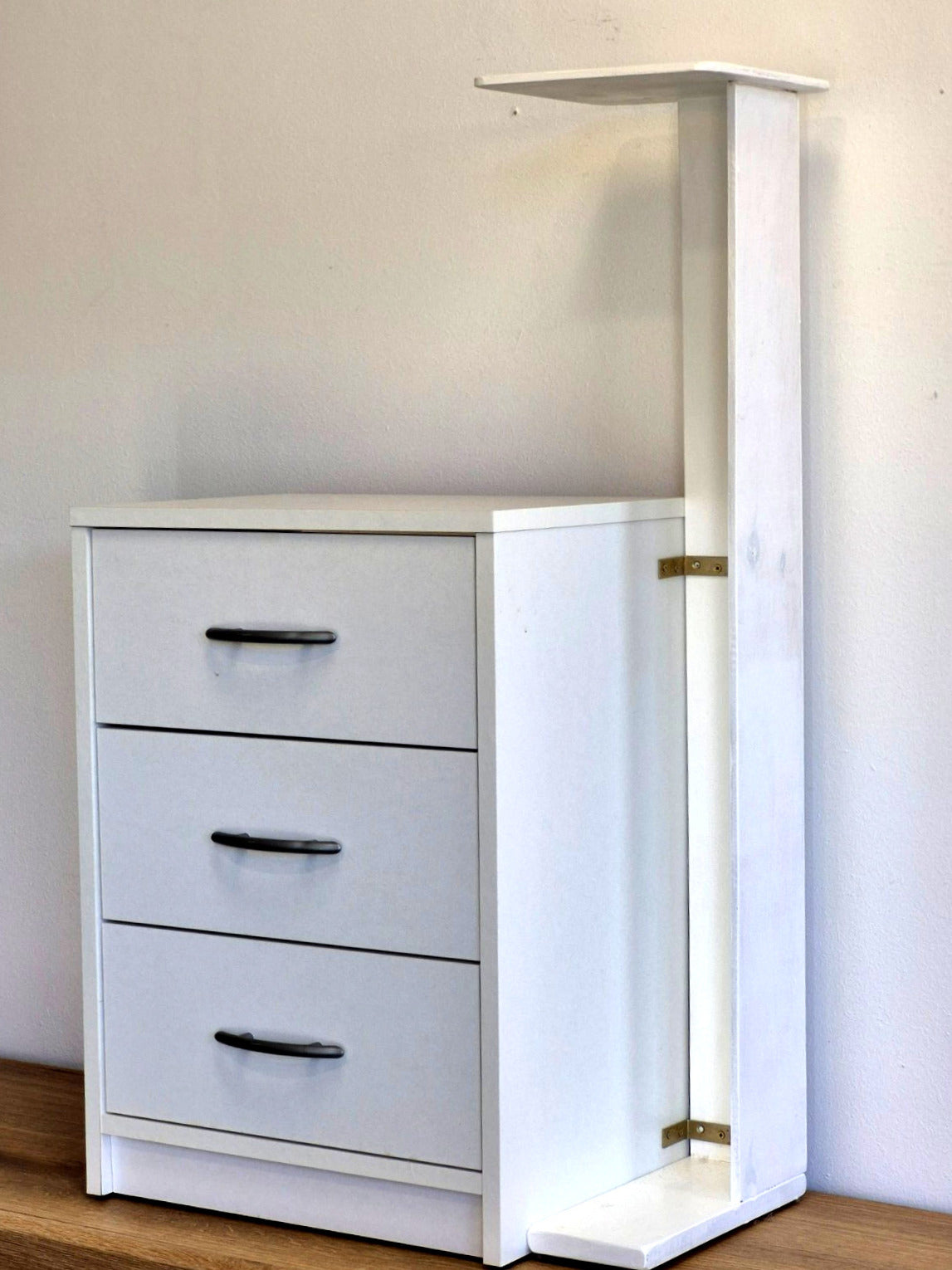Weiße Kommode 3 Schubladen mit Hochregal Beistellregal Schlafzimmer modern