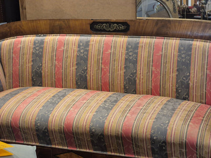 Antikes Biedermeier Sofa - Nussbaum Furnier -Messing Applikation - Streifenstoff