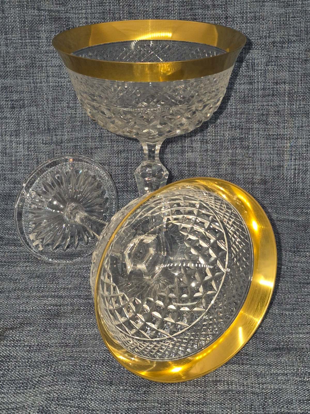 Josephinenhütte, Serie:Ernestine; 6 Champagner- Sektschalen, 24 Karat Gold