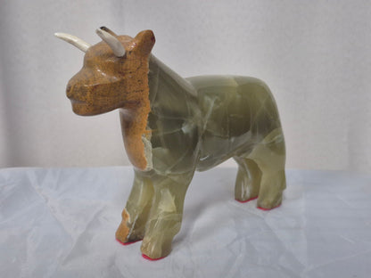 Stier Figur Onyx Stein geschnitzt Skulptur Tier Deko Vintage handgefertigt