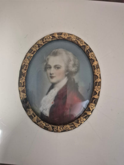 Lupenmalerei Miniatur auf Elfenbein gemalt W. A. Mozart Portrait Rahmen