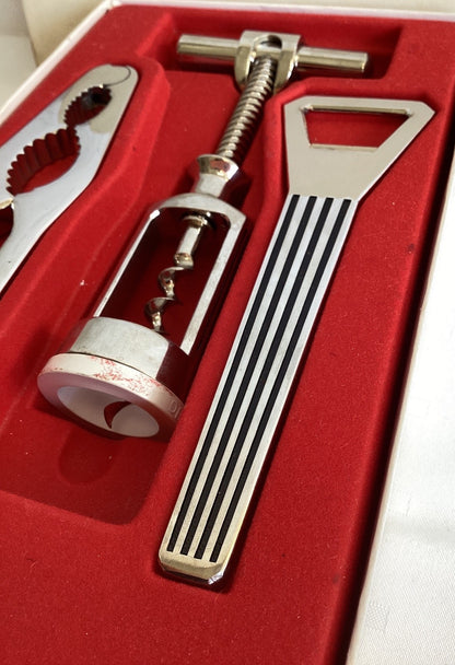 Bar Set 3-tlg. Korkenzieher Flaschenöffner Nussknacker Chrom OVP