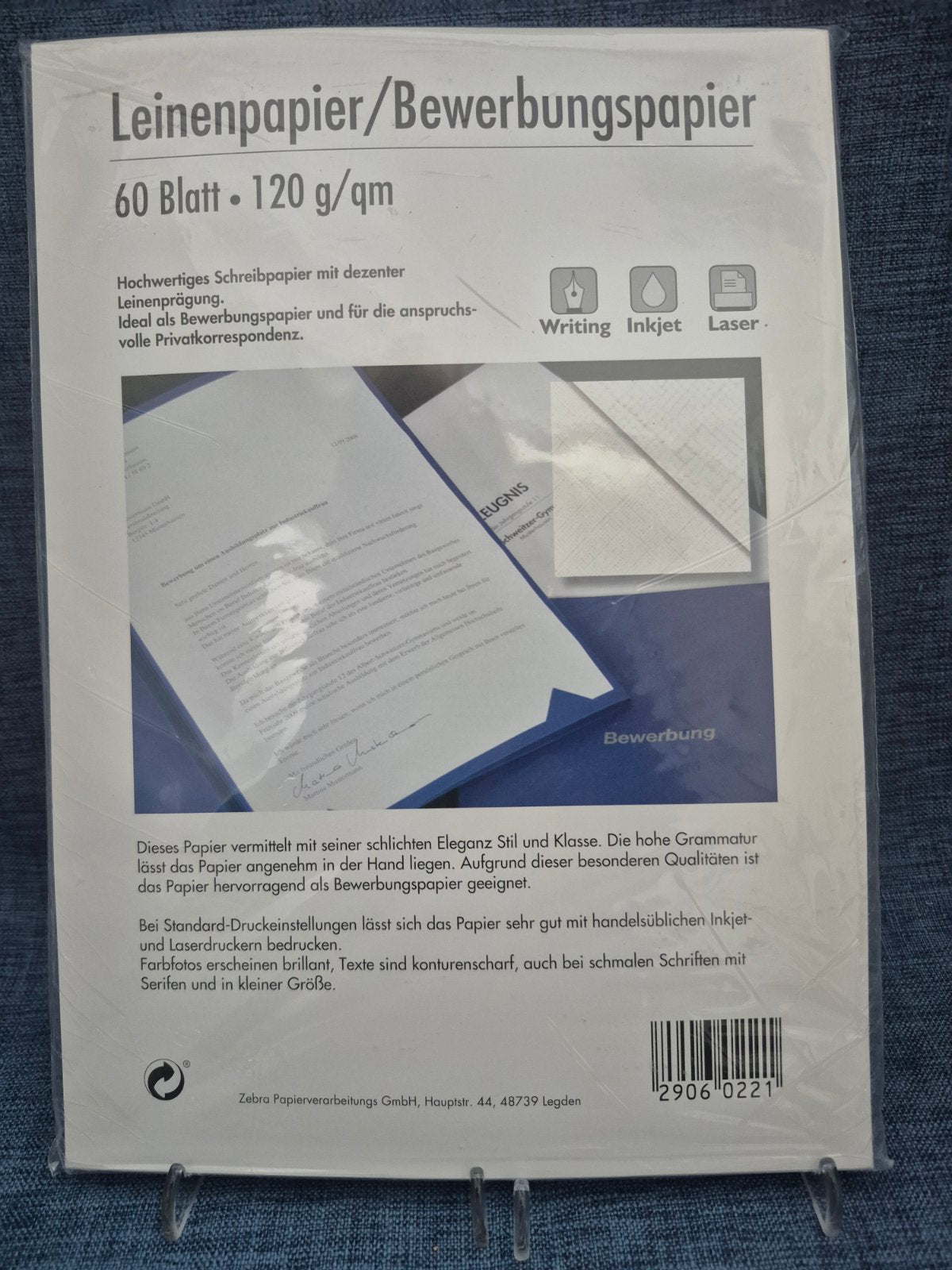 Zebra Leinenpapier Bewerbungspapier 120g/qm 60 Blatt je Pack 3x OVP