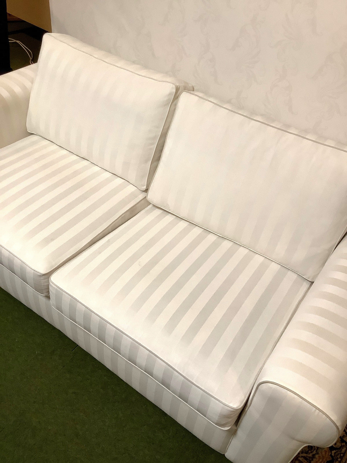 Elegantes 3-Sitzer Sofa Weiß Streifen Stoffsofa Couch Wohnzimmer klassisch
