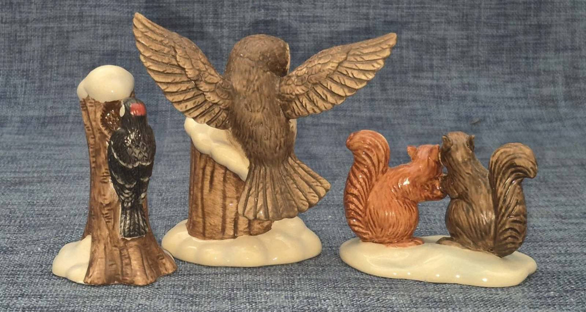 Goebel Porzellan  3er-Set Eule Eichhörnchen Specht Winterweihnachtswald