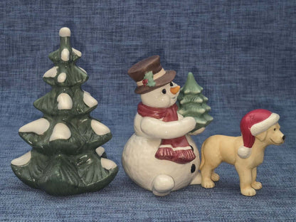 Goebel Porzellan Weihnachtsfiguren 3er Set Schneemann Tannenbaum Hund