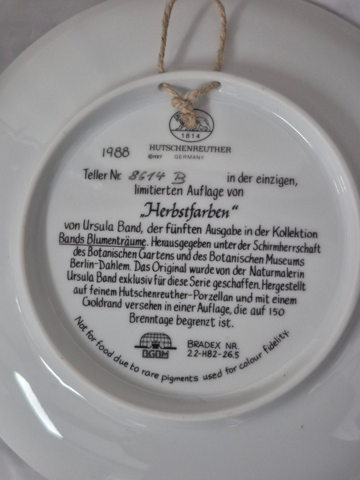 Hutschenreuther Zierteller Herbstfarben Ursula Band 1988 Blumenträume Limitiert