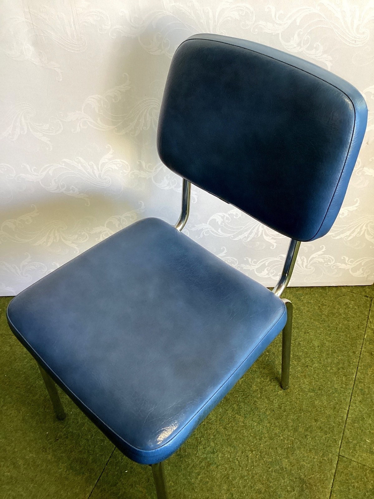 Mayer Vintage Stuhl Chrom Kunstleder Blau 70er Küchenstuhl Retro Polsterstuhl