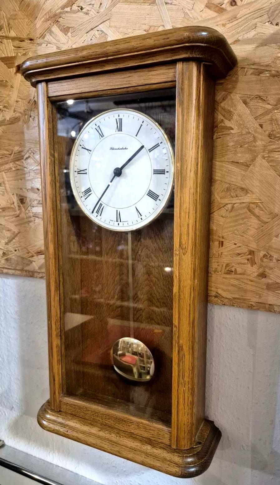 Schmeckenbecher Regulateur Wanduhr Pendel Holz Glasfront Quarzwerk
