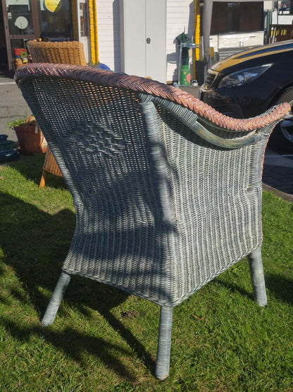 Rattan Korbsessel Gartensessel Geflecht graublauTerrasse Balkon Vintage