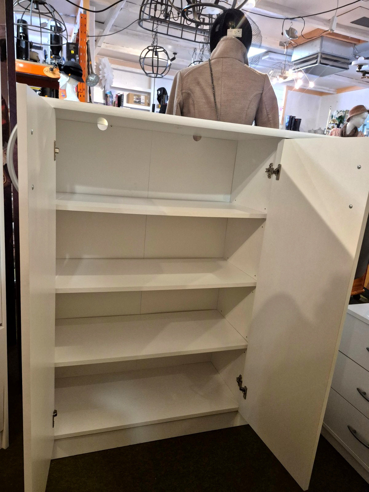 Weißer Mehrzweckschrank 3 Türen 2 Schubladen Hochglanz Sideboard Küchenschrank